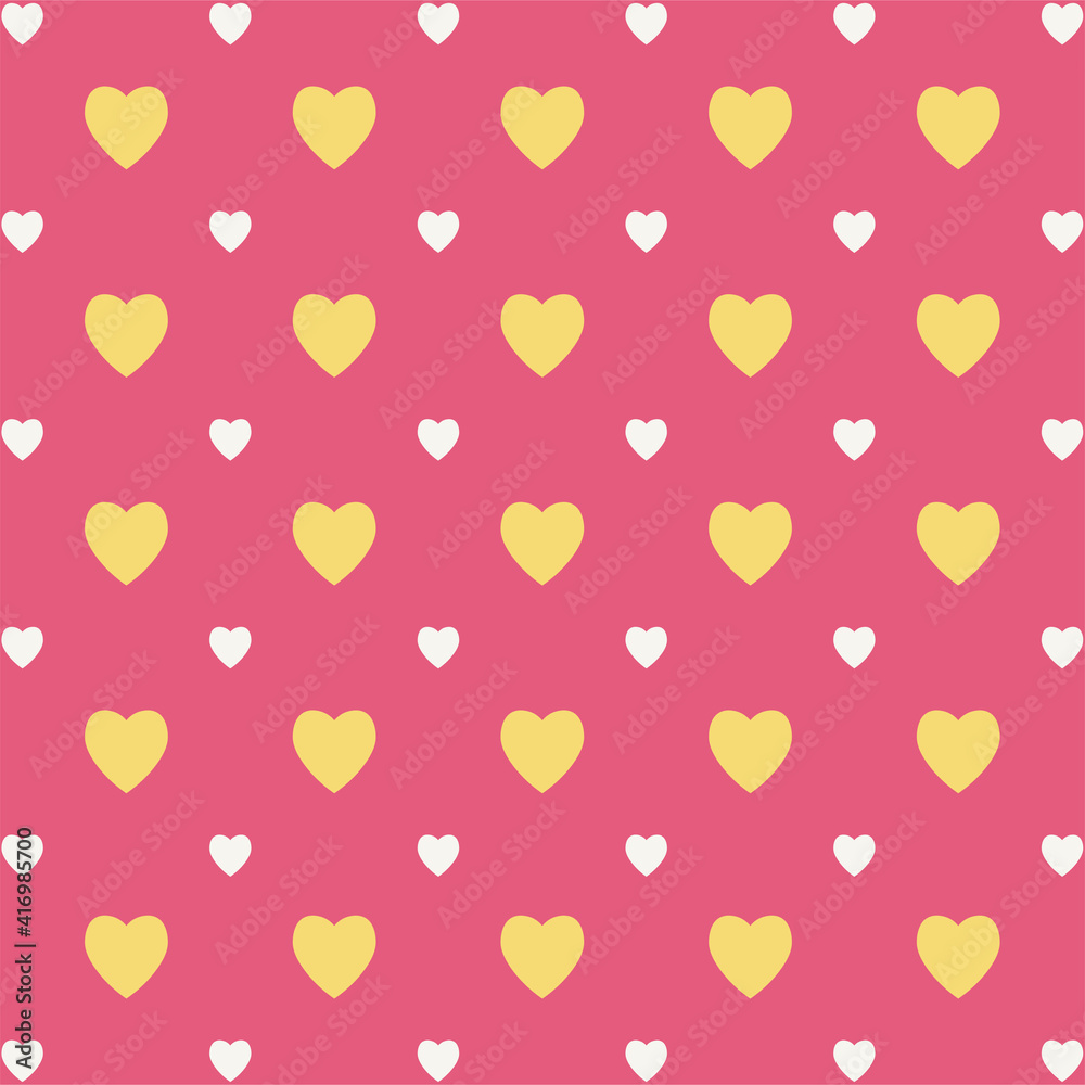 Yellow and white heart seamless pattern on pink background Yellow and white heart seamless pattern on pink background
