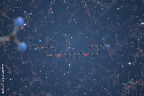 Molecule of Pentamidine. Molecular model, science related 3d rendering photo