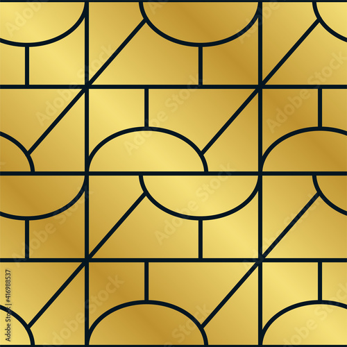 Seamless art deco geometric black and gold pattern. Vector illustration