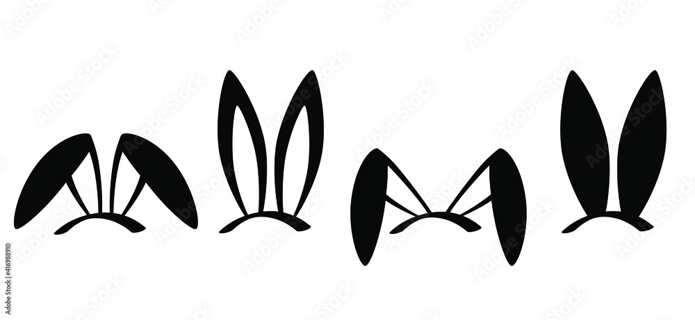 Rabbit ears or Bunny ears silhouette icon. Line pattern. Funny easter bunny.  Flat vector rabbits ears in cartoon style. Happy easter party. Stock Vector  | Adobe Stock