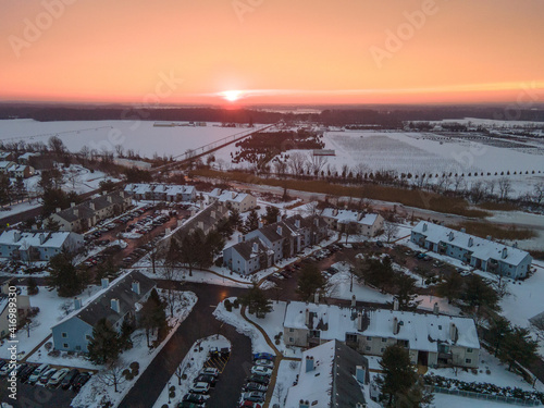 Aerial of Snow Covered Plainbsoro Princeton 