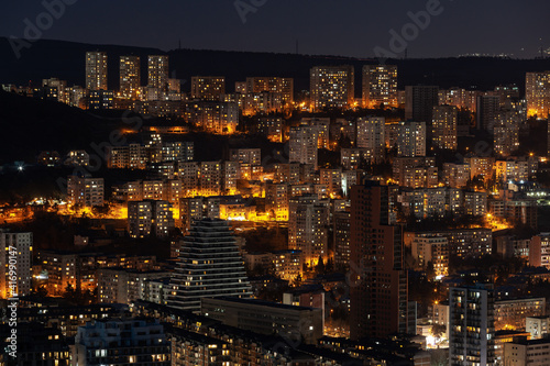 Architecture On Background Of Urban Night Cityscape, Tbilisi