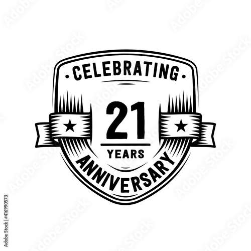 21 years anniversary celebration shield design template. Vector and illustration.