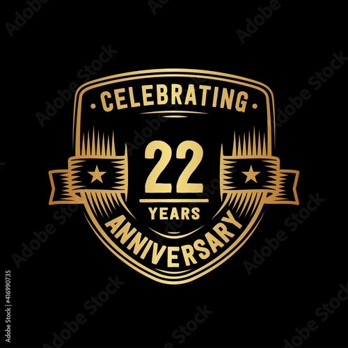 22 years anniversary celebration shield design template. Vector and illustration.