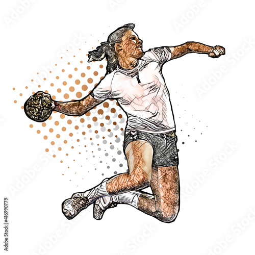 colored woman handball player vector illustration