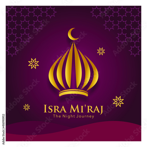 Islamic Background Design Template. Isra Miraj Brochure Feed Design. Mosque Vector Illustration.