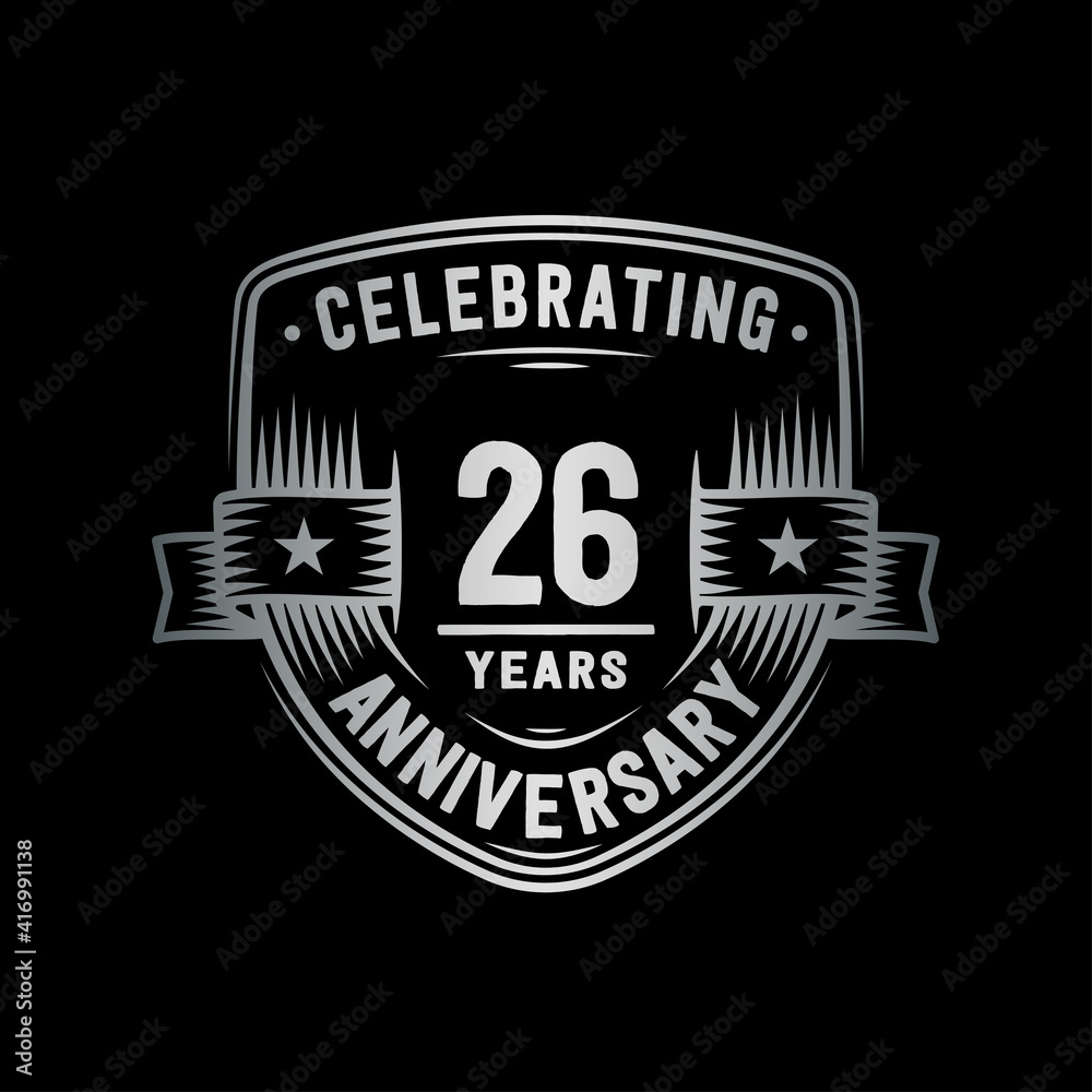 Fototapeta premium 26 years anniversary celebration shield design template. Vector and illustration.