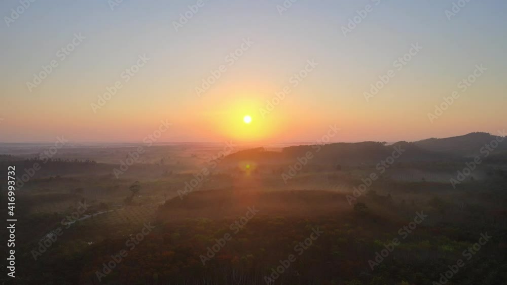 Aerial view Landscape sunset or sunrise over forest landscape. Aerial view Landscape sunset or sunrise over forest landscape.