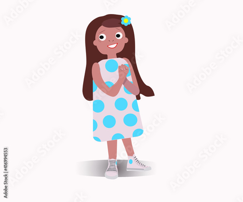 Vector illustration of tender girl in a affection. White, isolated ,fkat,people, emotions, child.