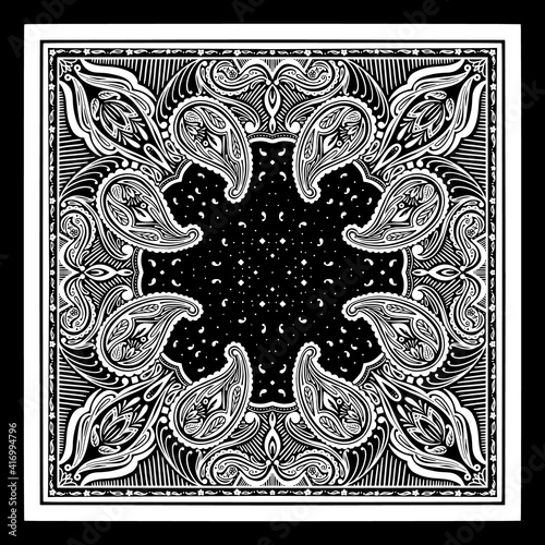 Vector pattern based on square ornament paisley Bandana Print for boys and girls. Best motive for print on fabric or papper.