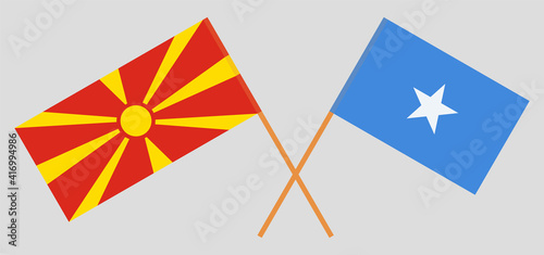 Crossed flags of North Macedonia and Somalia. Official colors. Correct proportion