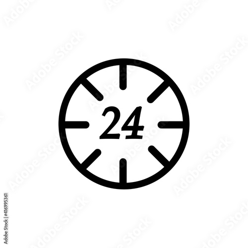 24 hours a day servicel ine icon or outline sign. Isolated symbol full day on white background. linear pictogram round the clock support symbol or mobile app and web design. Vector illustration EPS 10