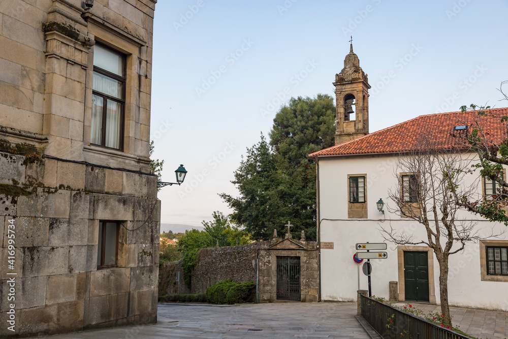 a street passing by the San Francisco Convent in Santiago de Compostela, province of A Coruna, Galicia, Spain