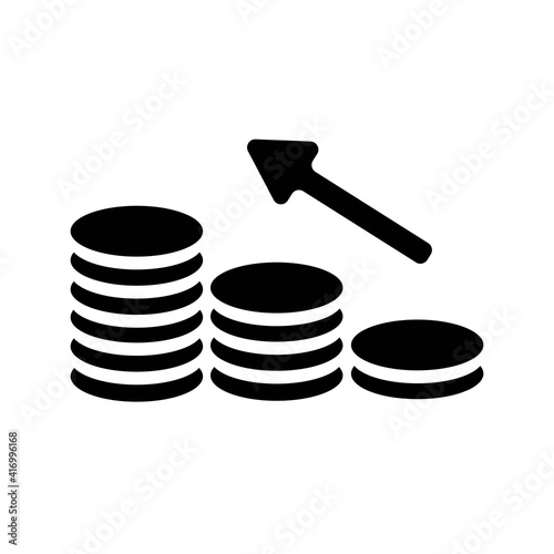 Dollar, cent coins stack diagram or graphic with arrow Icon isolated on white background. Line money symbol for business web site design, logo, app, UI. Sign illustration in flat style. Vector EPS 10