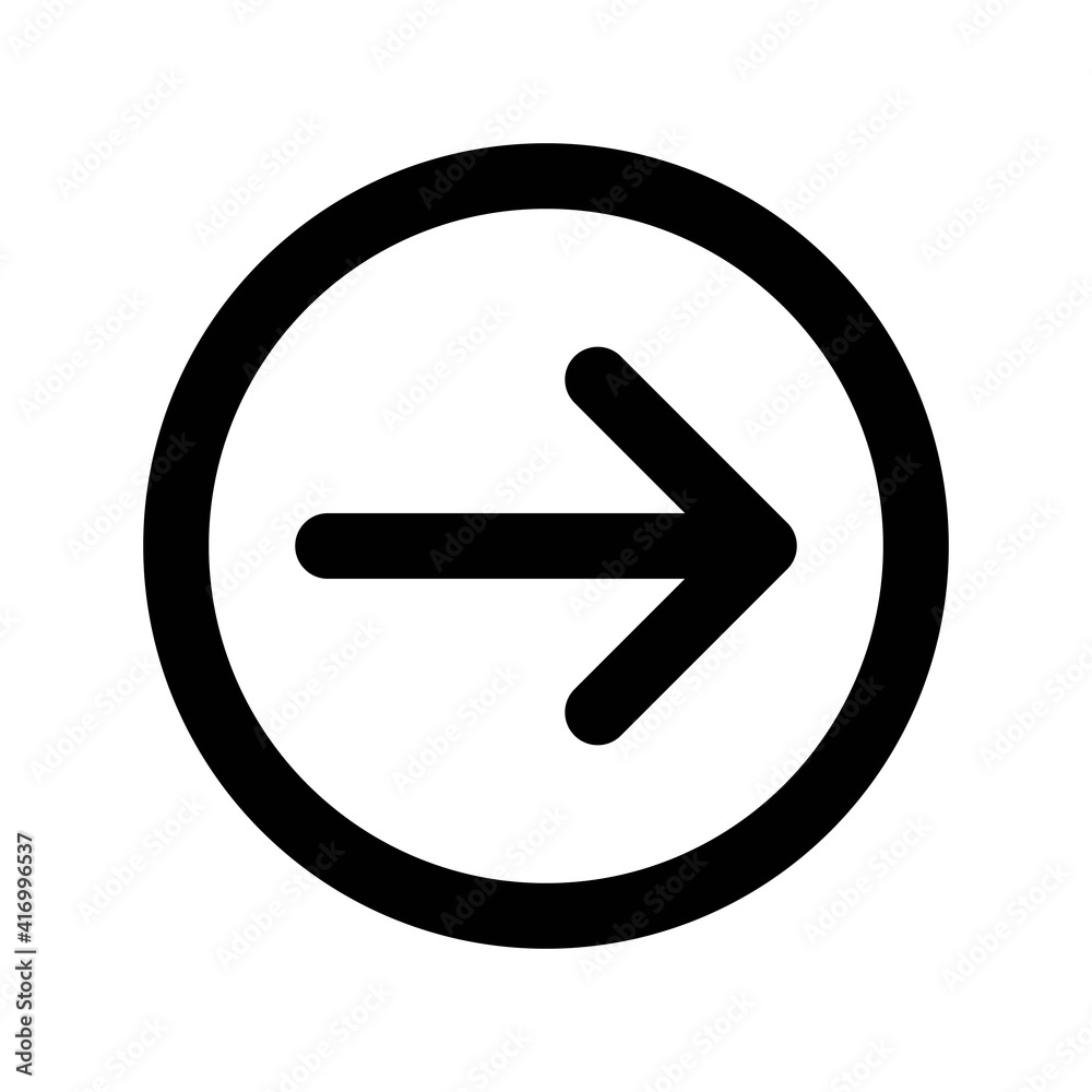 Right arrow in circle, line icon in black. Right button symbol modern flat design style for web site and mobile app. Isolated on white background. Vector EPS 10 Right arrow in circle, line icon in black. Right button symbol modern flat design style for web site and mobile app. Isolated on white background. Vector EPS 10