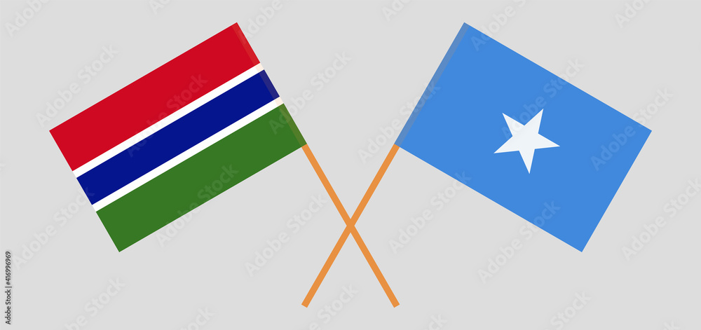 Crossed flags of the Gambia and Somalia. Official colors. Correct proportion