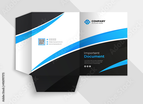 Business  Presentation Folder Template For Corporate Office With Blue and Black Color photo