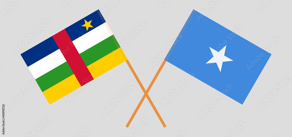 Crossed flags of Central African Republic and Somalia. Official colors. Correct proportion