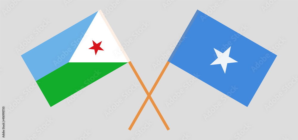 Crossed flags of Djibouti and Somalia. Official colors. Correct proportion Crossed flags of Djibouti and Somalia. Official colors. Correct proportion