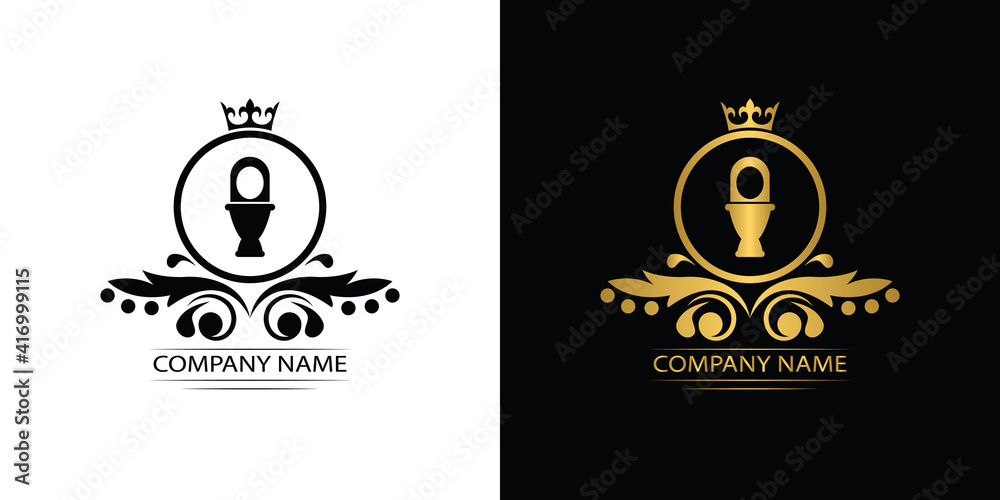 toilet bowl logo template luxury royal vector company decorative emblem with crown	
