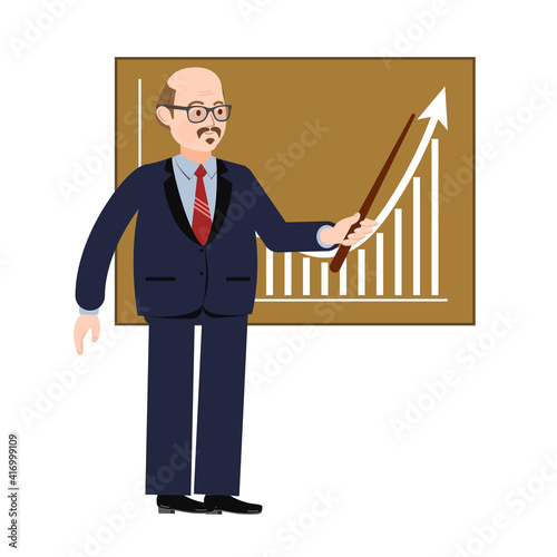 The growth of the business. Presentation of a business project. Vector image of a person for animation. All the details are on separate layers. Editable strokes.
