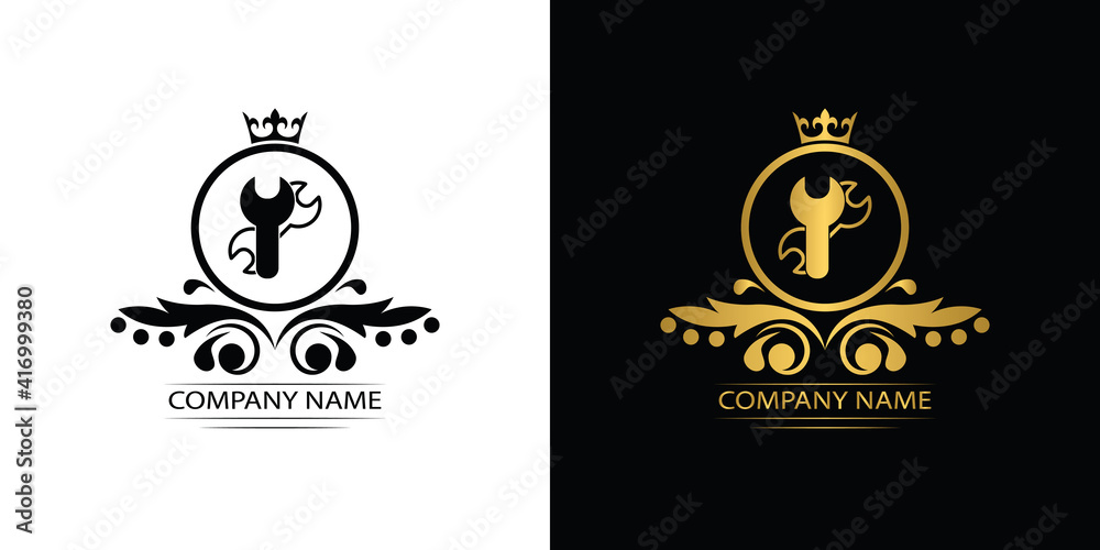 Fototapeta premium setting, repair logo template luxury royal vector service company decorative emblem with crown 