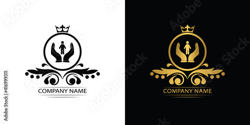 people care logo template luxury royal vector clinic icon company decorative emblem with crown	