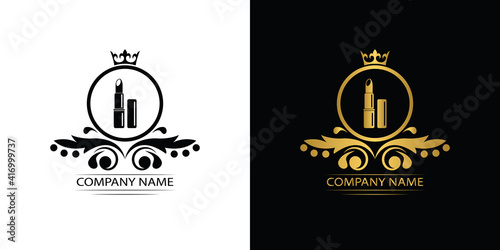 cosmetics logo template luxury royal vector lipstick company decorative emblem with crown	
