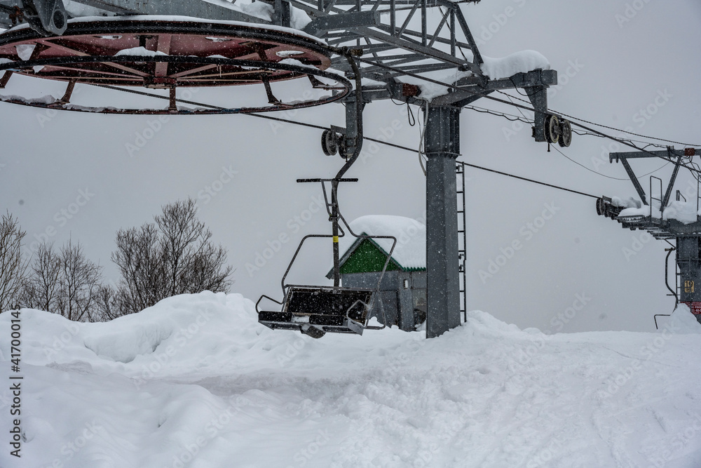 sport skiing on the ski slope after a snowfall sport skiing on the ski slope after a snowfall