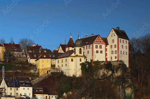 scenic view of the castle of Egloffstein against a blue sky
