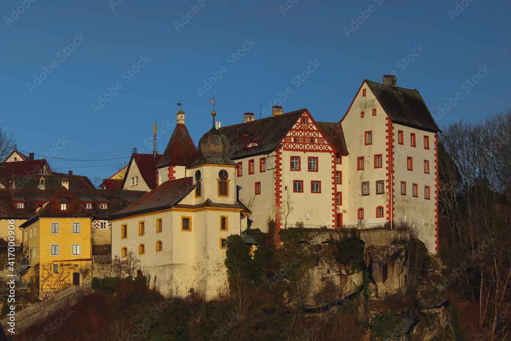 scenic view of the castle of Egloffstein against a blue sky