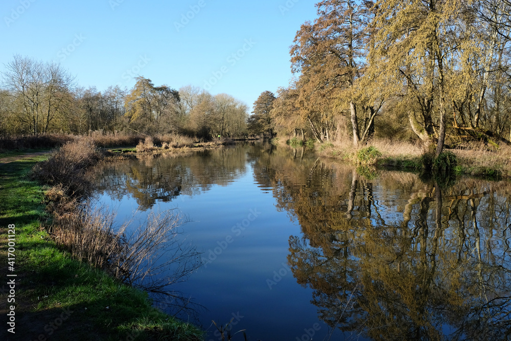 Winter light on The River Wey navigation in Guildford, Surrey Winter light on The River Wey navigation in Guildford, Surrey