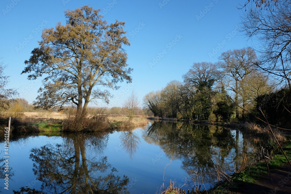 Winter light on The River Wey navigation in Guildford, Surrey