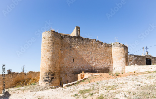 ruins of the medieval castle in Alcoba de la Torre village (Alcubilla de Avellaneda), province of Soria, Castile and Leon, Spain