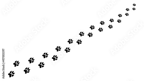 Chain footprints in snow large animal clipart. Black prints predatory beast with wide paws and sharp claws leaving vector pursuit.