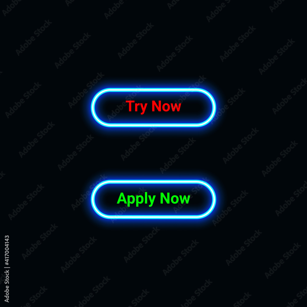 Try now and apply now neon icon for website, mobile application and template UI material. vector illustration