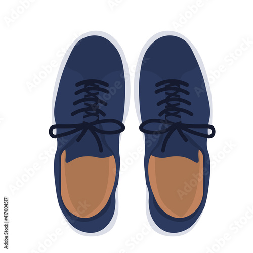 Men's shoes vector stock illustration. A pair of sneakers poster for a teenager. A pair of blue leather shoes. Suede loafers. Isolated on a white background.