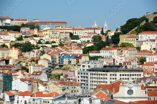 Baixa district of Lisbon, from Miradouro de Sao Pedro de Alcantara in city of Lisbon, Portugal.