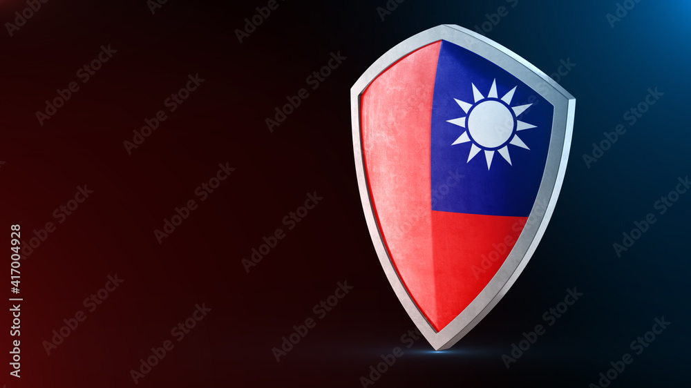 Steel armor painted as Taiwan flag. Protection shield and safeguard concept. Safety badge. Security label and Defense sign. Force and strong symbol. Steel armor painted as Taiwan flag. Protection shield and safeguard concept. Safety badge. Security label and Defense sign. Force and strong symbol.