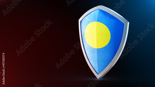 Free Download Steel armor painted as Palau flag. Protection shield and safeguard concept. Safety badge. Security label and Defense sign. Force and strong symbol. - GFXLoad