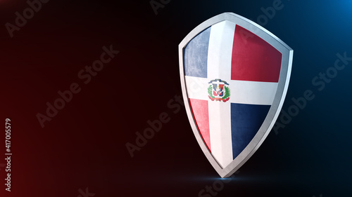 Free Download Steel armor painted as Dominican Republic flag. Protection shield and safeguard concept. Safety badge. Security label and Defense sign. Force and strong symbol. - GFXLoad