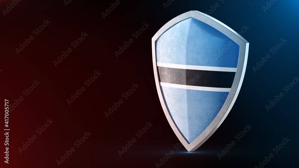 Steel armor painted as Botswana flag. Protection shield and safeguard concept. Safety badge. Security label and Defense sign. Force and strong symbol. Steel armor painted as Botswana flag. Protection shield and safeguard concept. Safety badge. Security label and Defense sign. Force and strong symbol.