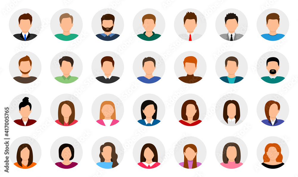 Big set of user avatar. People avatar profile icons. Male and female faces. Men and women portraits. Unknown or anonymous person. Characters collection. Vector illustration. - obrazy, fototapety, plakaty 