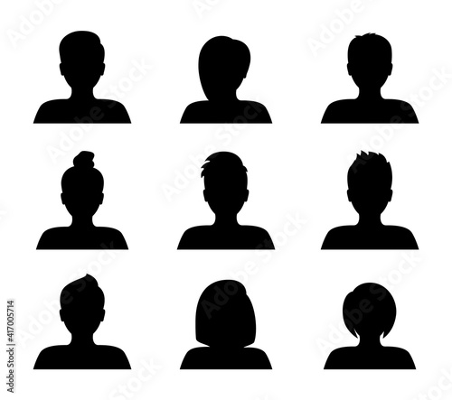 Set of silhouette avatars. Male and female face silhouette. People avatar profile. Man and woman portraits. Vector illustration.
