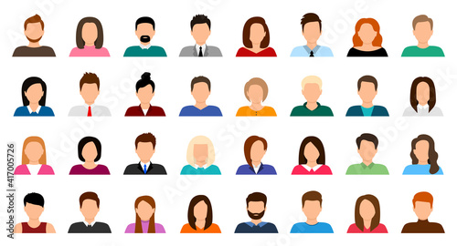 Big set of user avatar. People avatar profile icons. Male and female faces. Men and women portraits. Unknown or anonymous person. Characters collection. Vector illustration.