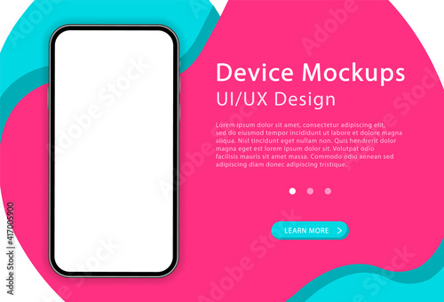 Smartphone with blank screen. Mockup phone. Modern device. UI and UX design for web page. Template for infographics or presentation. Vector Illustration.