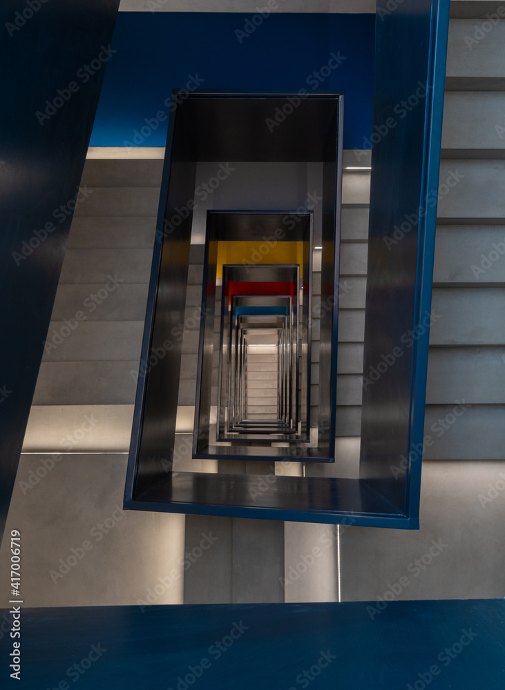 Spiral rectangular staircase in color