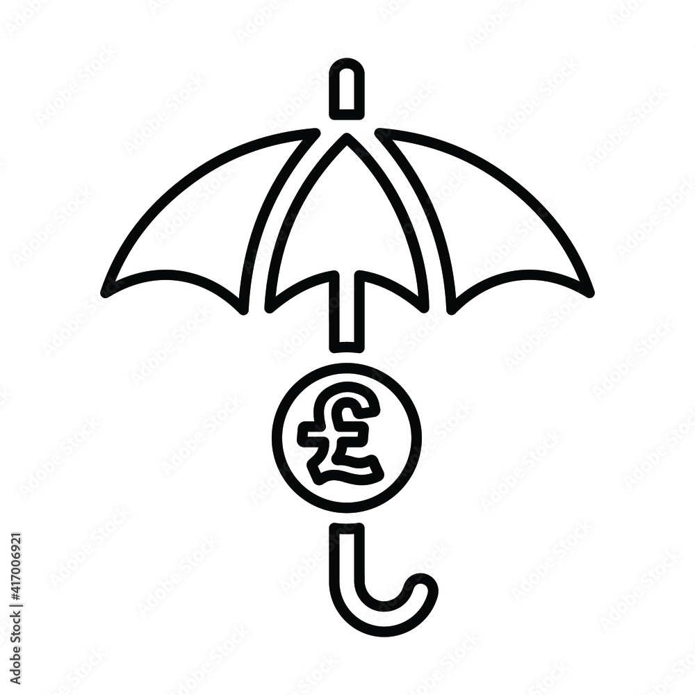 Financial protection, pound sterling shield outline icon. Financial protection, pound sterling shield outline icon.