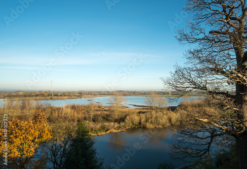 Flooded river landscape in the East Midlands  UK
