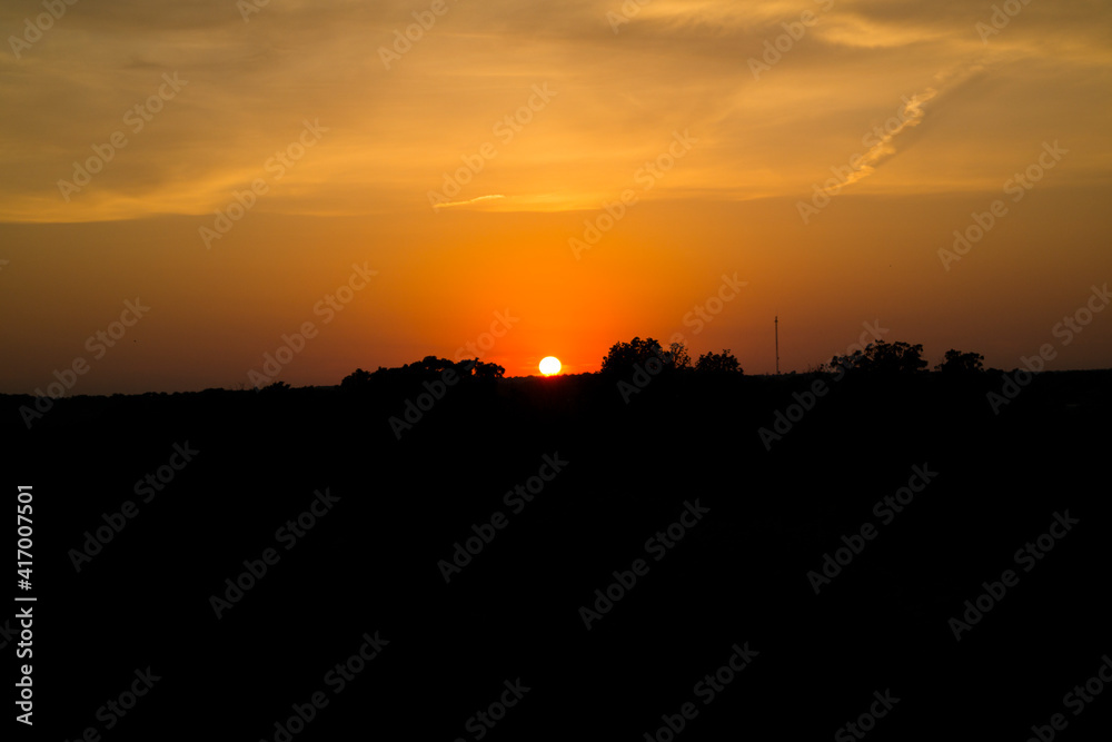 Glowing red sunset in oklahoma 